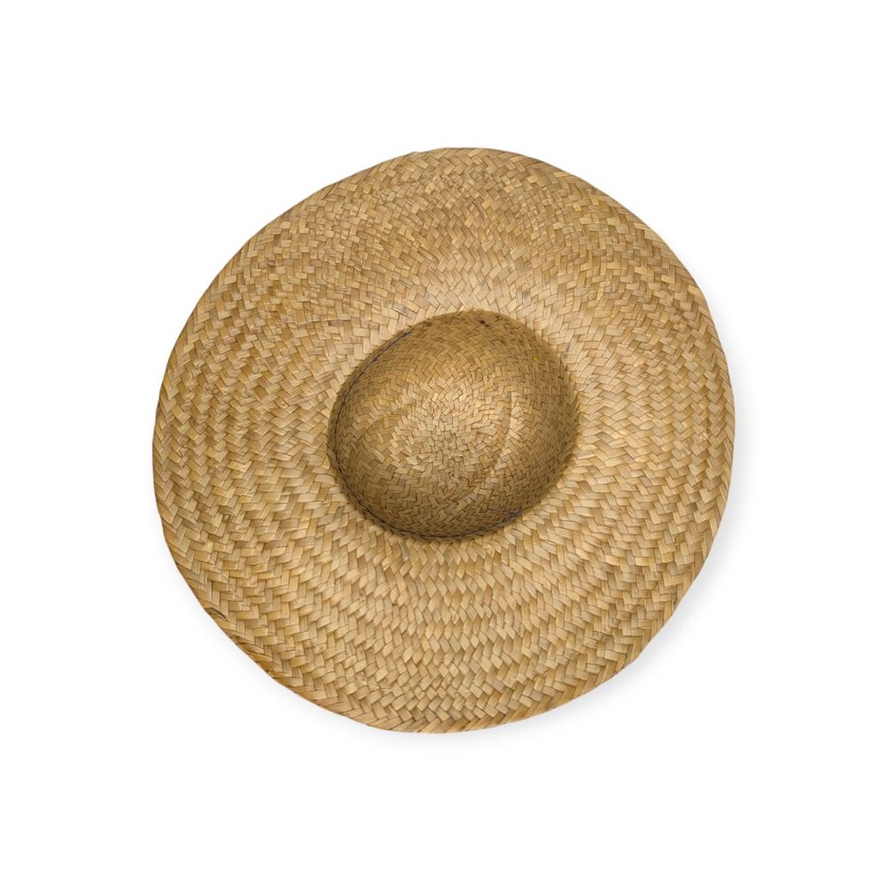 Vintage Yellow & Tan Straw Woven Wide Brim Hat w/Ribbon Accent - Picture 7 of 11